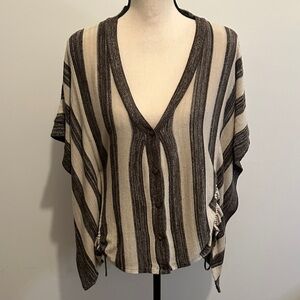 Absolutely Creative Worldwide Brown and Cream V-Neck Button-Up Sweater Poncho